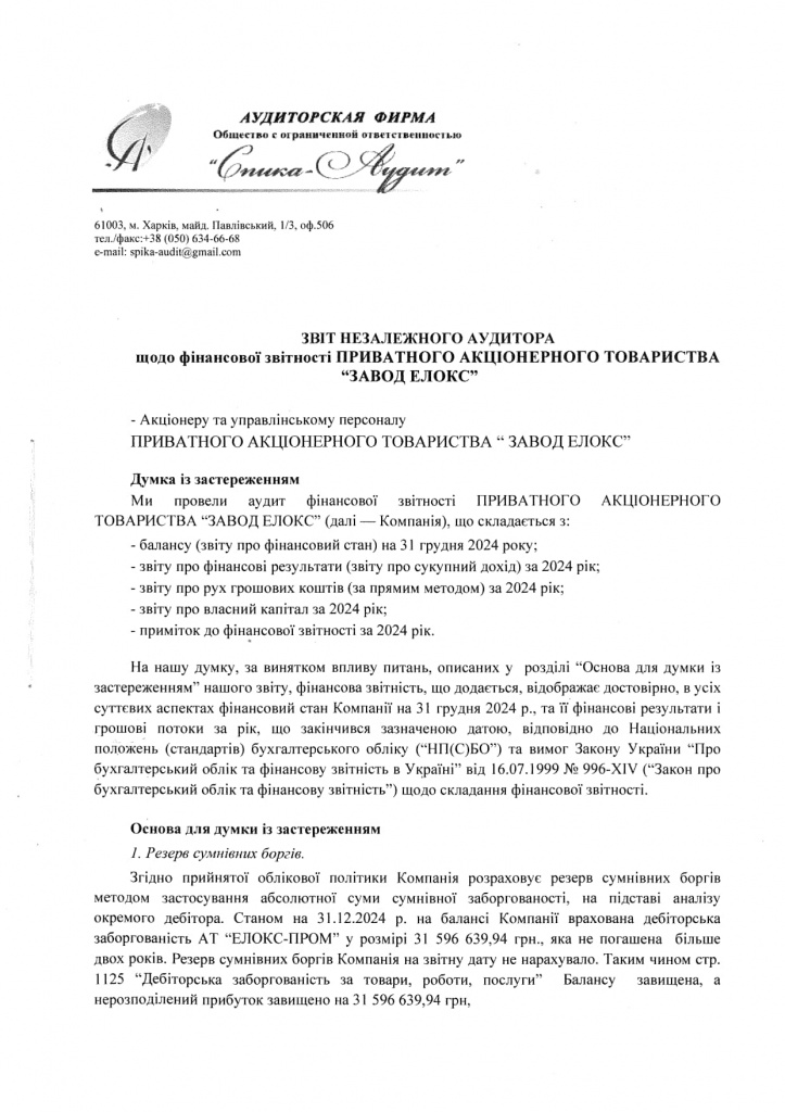 Аудиторський висновок за 2024 р.